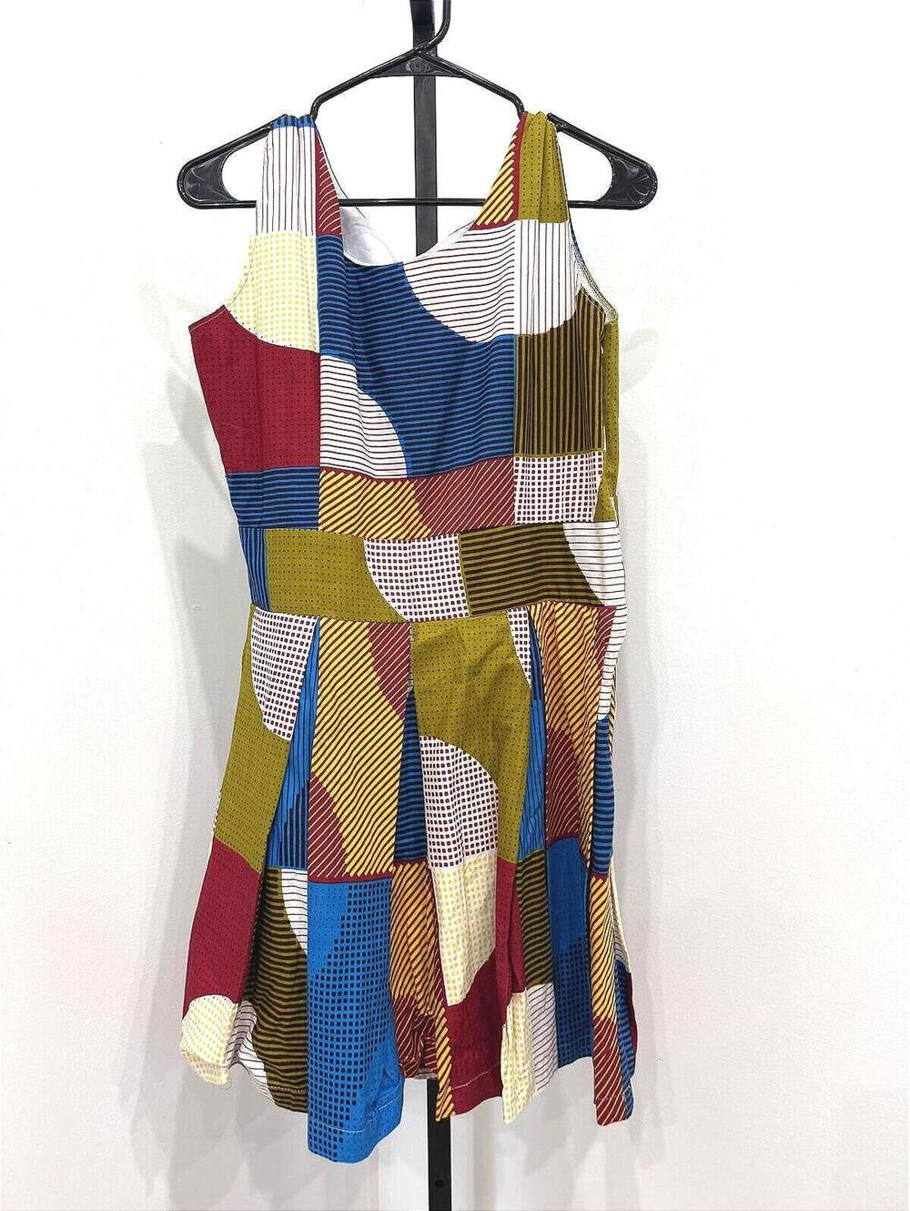 Handmade Colorful Sleeveless Patchwork Pattern Dress with Side Zipper